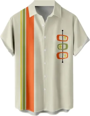 Men's Short Sleeve Button Down Bowling Shirts Hawaiian Casual Printed Summer Regular Fit Beach Aloha Shirt