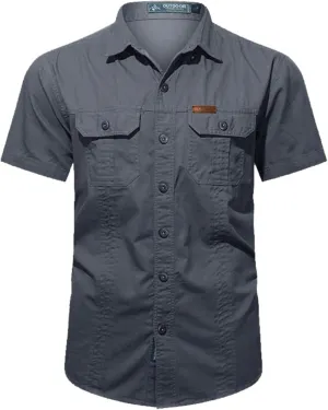 Mens Short Sleeve Tactical Shirt Quick Dry Military Cargo Work Shirts Outdoor Sun Protection Athletic Workout Hiking T Shirt