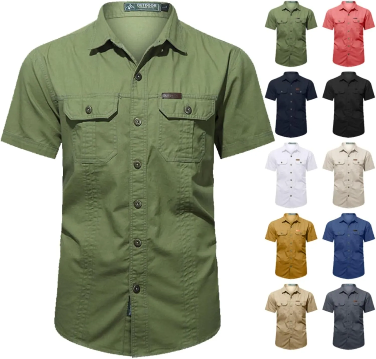 Mens Short Sleeve Tactical Shirt Quick Dry Military Cargo Work Shirts Outdoor Sun Protection Athletic Workout Hiking T Shirt
