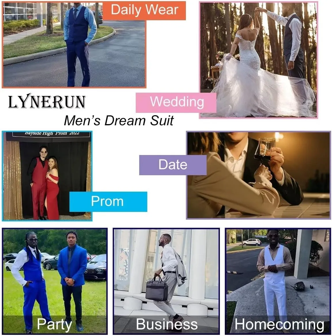 Mens Slim Fit 2 Piece Suit Set V-Neck Solid Dress Suit Vest Pants Wedding Prom Tuxedo for Men