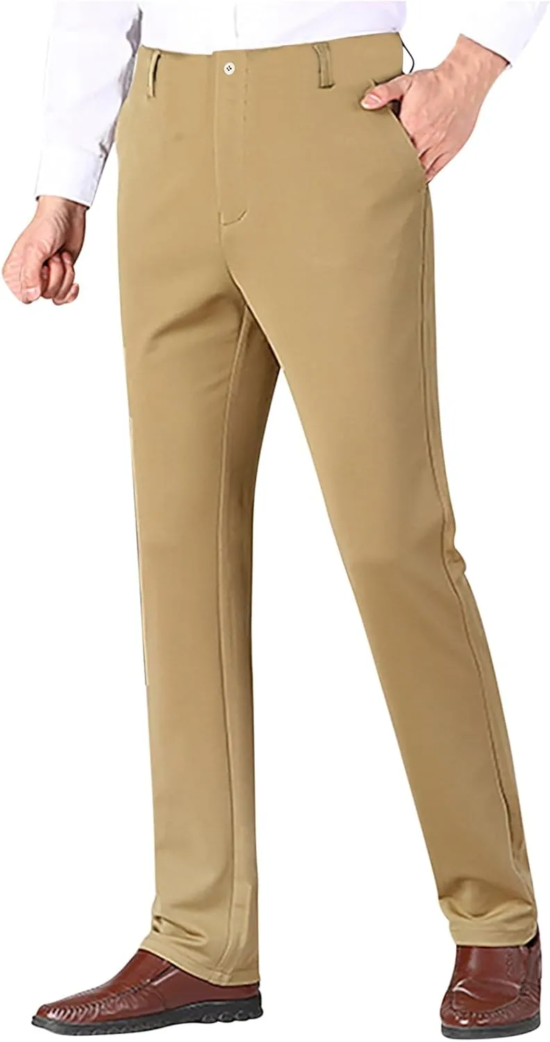 Men's Slim-Fit Flat-Front Dress Pant Stretch Business Casual Chinos Suit Pants for Men Tapered Trousers with Pockets