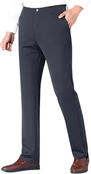 Men's Slim-Fit Flat-Front Dress Pant Stretch Business Casual Chinos Suit Pants for Men Tapered Trousers with Pockets