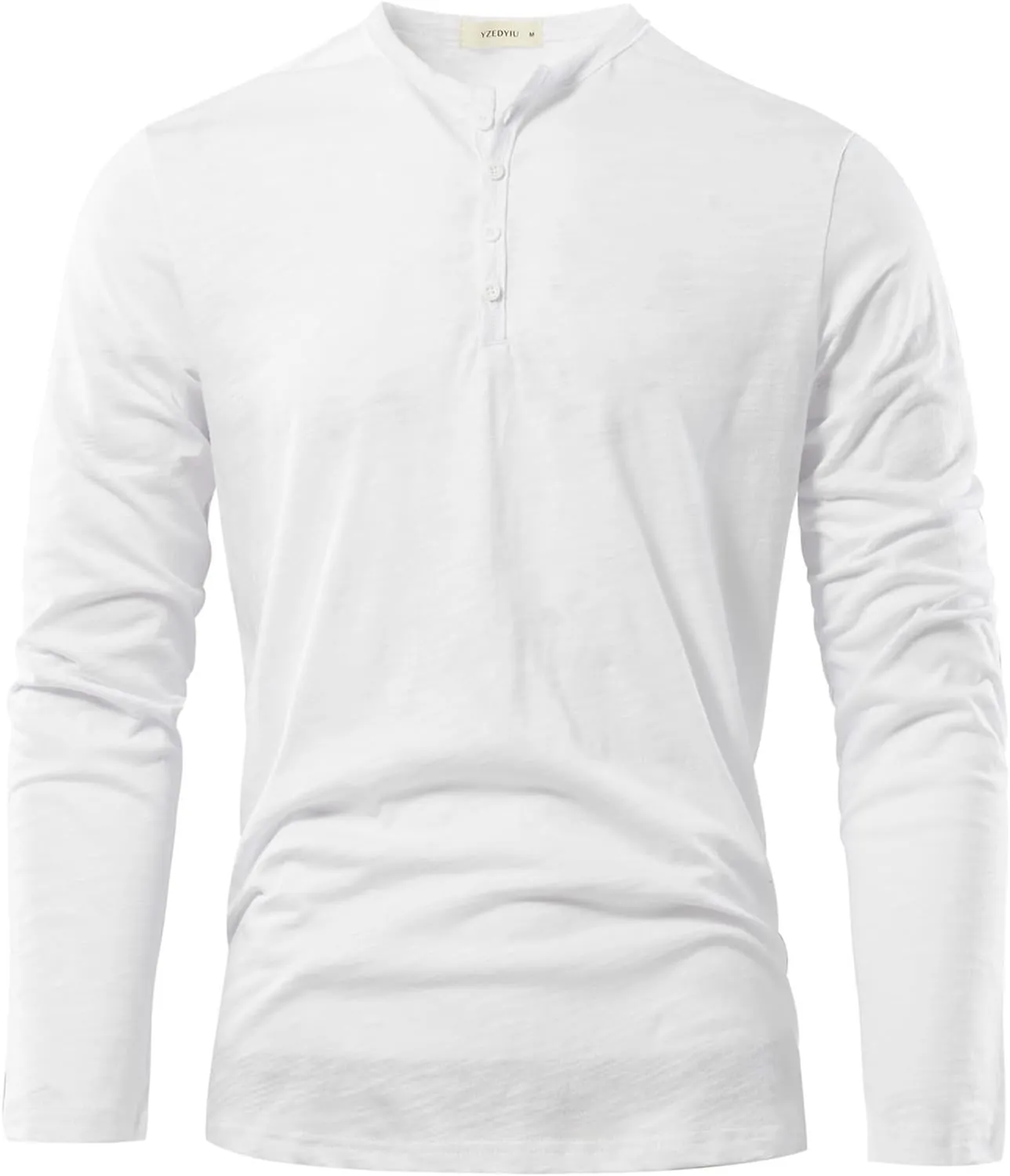Men's Slim-Fit Long-Sleeve Henley Shirt.White Lightweight Button Placket T-Shirts Casual Work Shirts for Male/M White