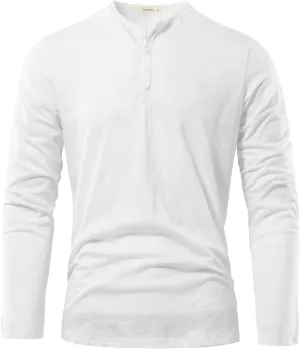 Men's Slim-Fit Long-Sleeve Henley Shirt.White Lightweight Button Placket T-Shirts Casual Work Shirts for Male/M White