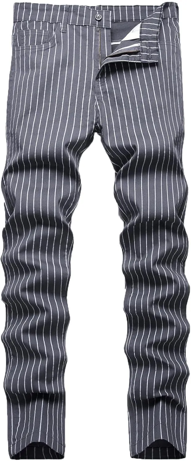 Men's Slim Fit Stretch Plaid Dress Pants Regular Fit Casual Flat-Front Skinny Pencil Pants Business Fashion Chinos Trousers