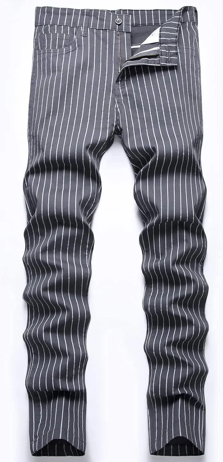 Men's Slim Fit Stretch Plaid Dress Pants Regular Fit Casual Flat-Front Skinny Pencil Pants Business Fashion Chinos Trousers
