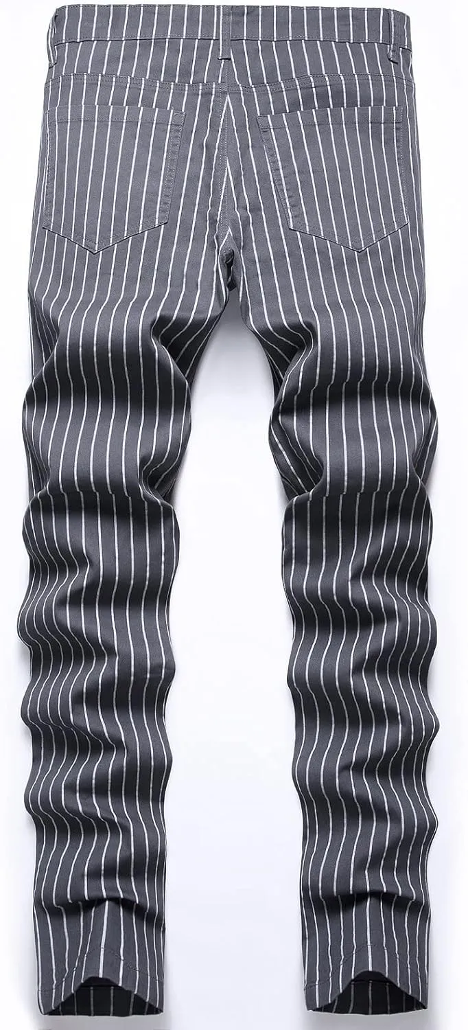 Men's Slim Fit Stretch Plaid Dress Pants Regular Fit Casual Flat-Front Skinny Pencil Pants Business Fashion Chinos Trousers