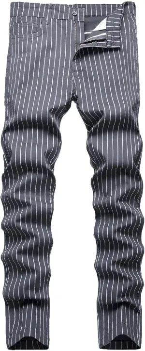 Men's Slim Fit Stretch Plaid Dress Pants Regular Fit Casual Flat-Front Skinny Pencil Pants Business Fashion Chinos Trousers