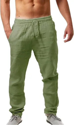 Mens Summer Lightweight Pants Elastic Waist Solid Color Trouser Beach Pants Outdoor Joggers with Pocket Mens Summer Lightweight Pants Elastic Waist Solid Color Trouser Beach Pants Outdoor Joggers with Pocket