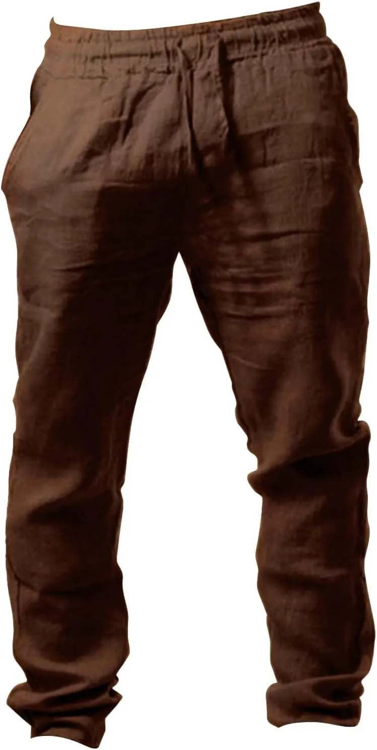 Mens Summer Lightweight Pants Elastic Waist Solid Color Trouser Beach Pants Outdoor Joggers with Pocket