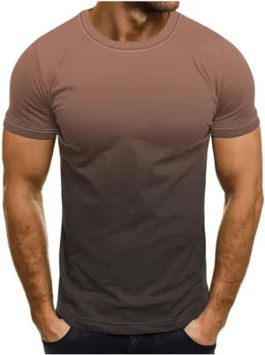 Mens Summer Shirt Causal Short Sleeve Gradient Color Fashion Top Lightweight Crewneck Shirts Gym Workout Pullover