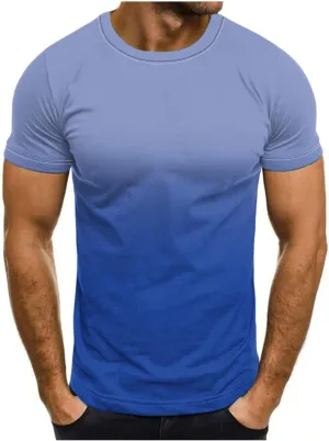 Mens Summer Shirt Causal Short Sleeve Gradient Color Fashion Top Lightweight Crewneck Shirts Gym Workout Pullover