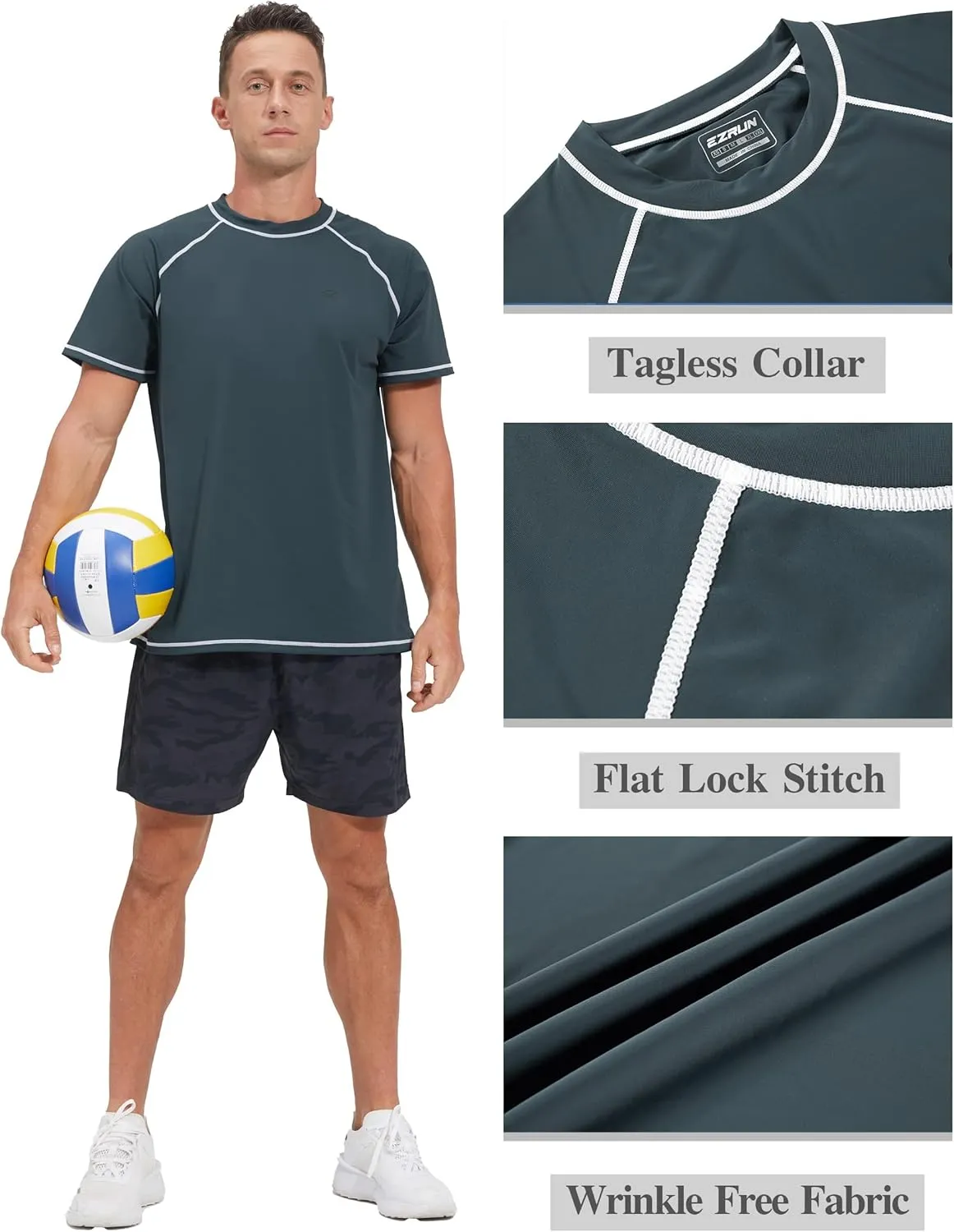 Men's Swim Shirts Rash Guard UPF 50  UV Sun Protection T-Shirt Quick Dry Fishing Beach T Shirts