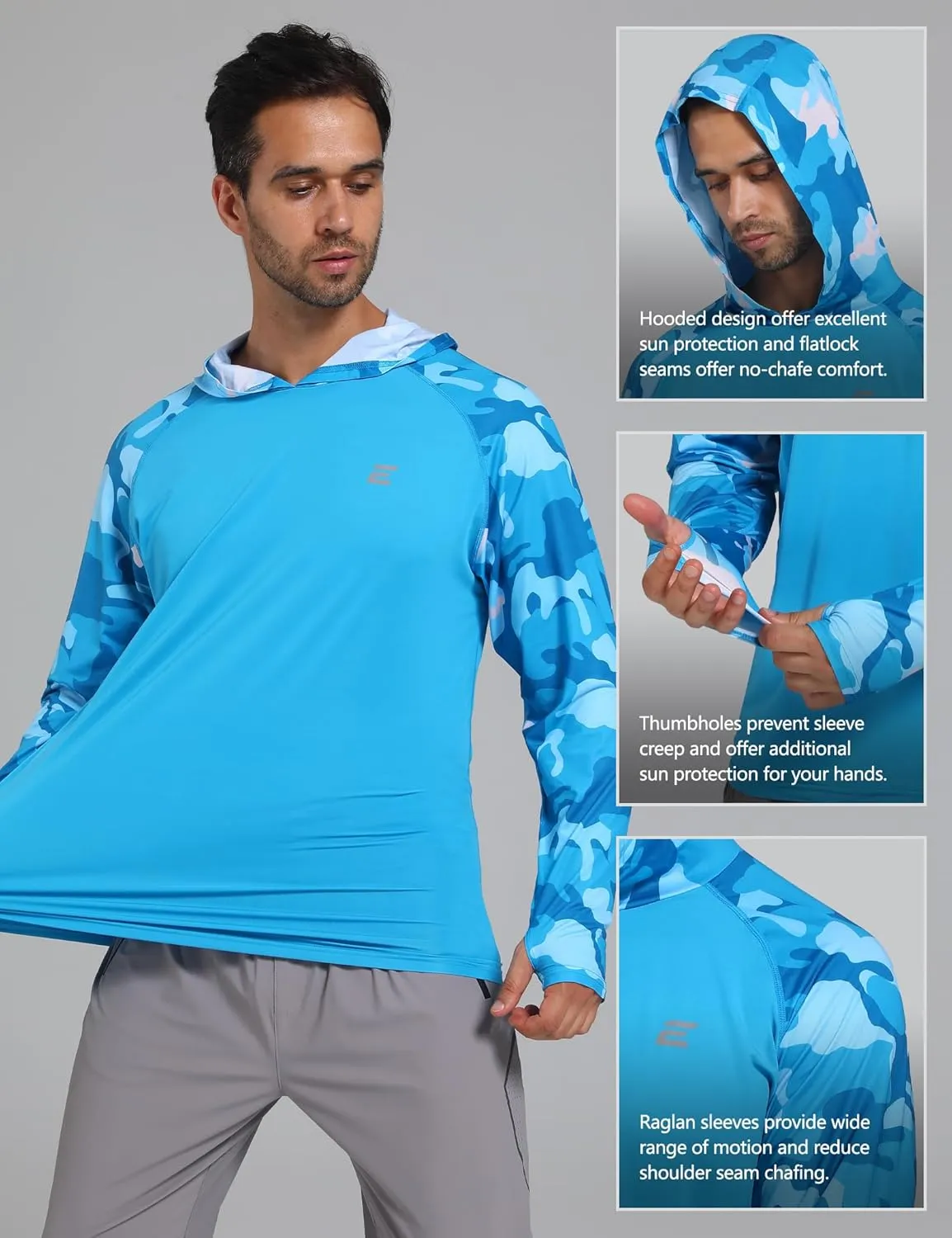 Men's UPF 50  Sun Protection Hoodie Shirts UV SPF Long Sleeve Rash Guard Fishing Swim Shirts Quick Dry