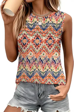 Micoson Womens Tank Tops 2025 Summer Casual Sleeveless Tops Loose Flowy Crewneck Shirt Basic Tees
