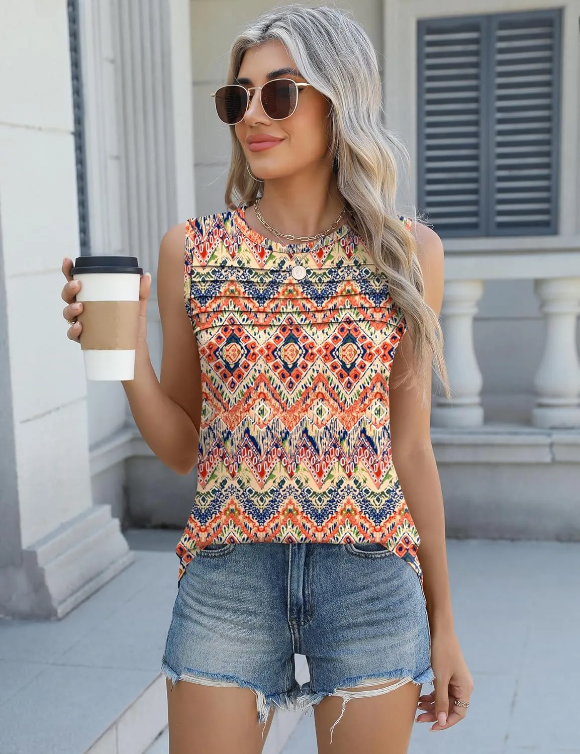 Micoson Womens Tank Tops 2025 Summer Casual Sleeveless Tops Loose Flowy Crewneck Shirt Basic Tees