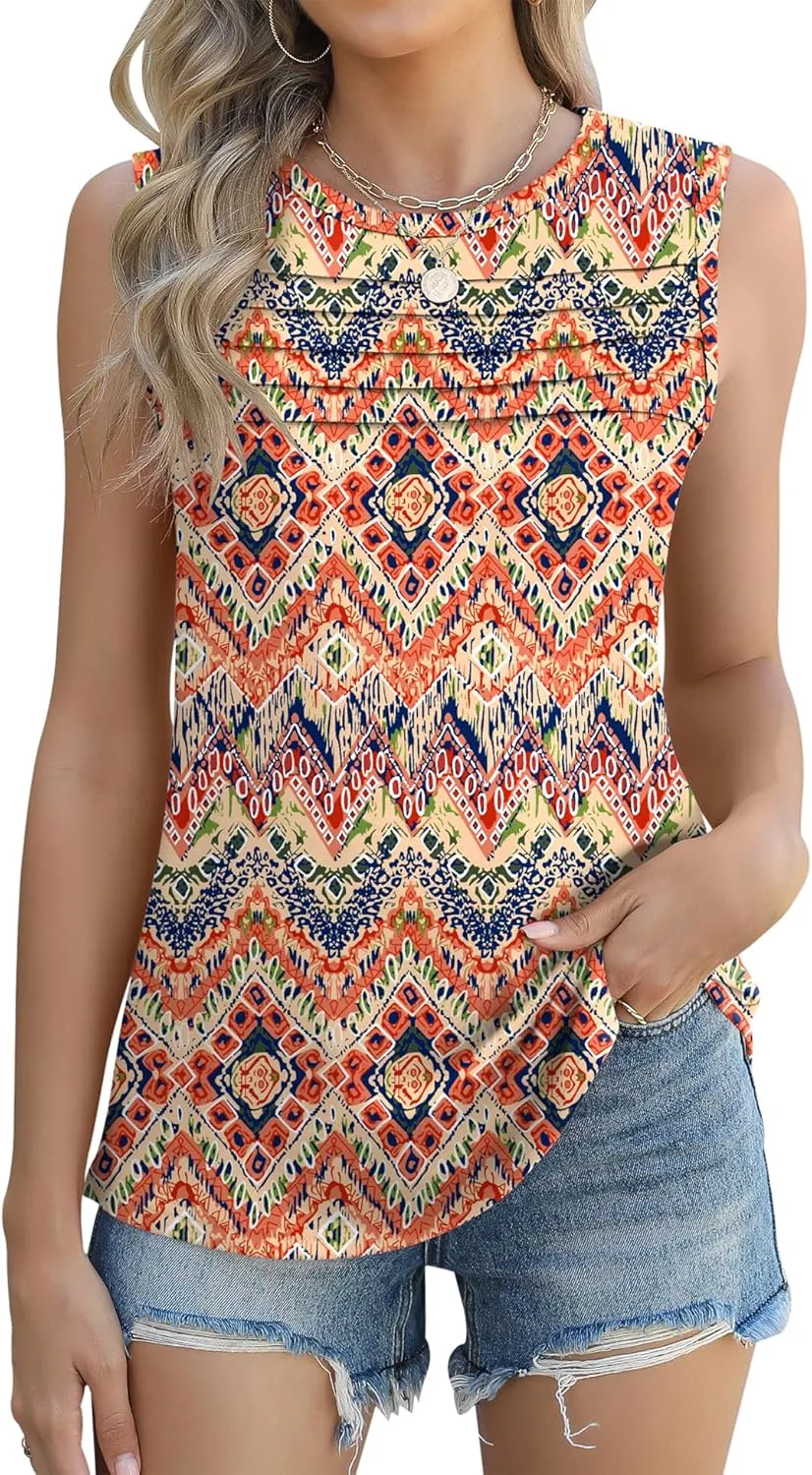 Micoson Womens Tank Tops 2025 Summer Casual Sleeveless Tops Loose Flowy Crewneck Shirt Basic Tees