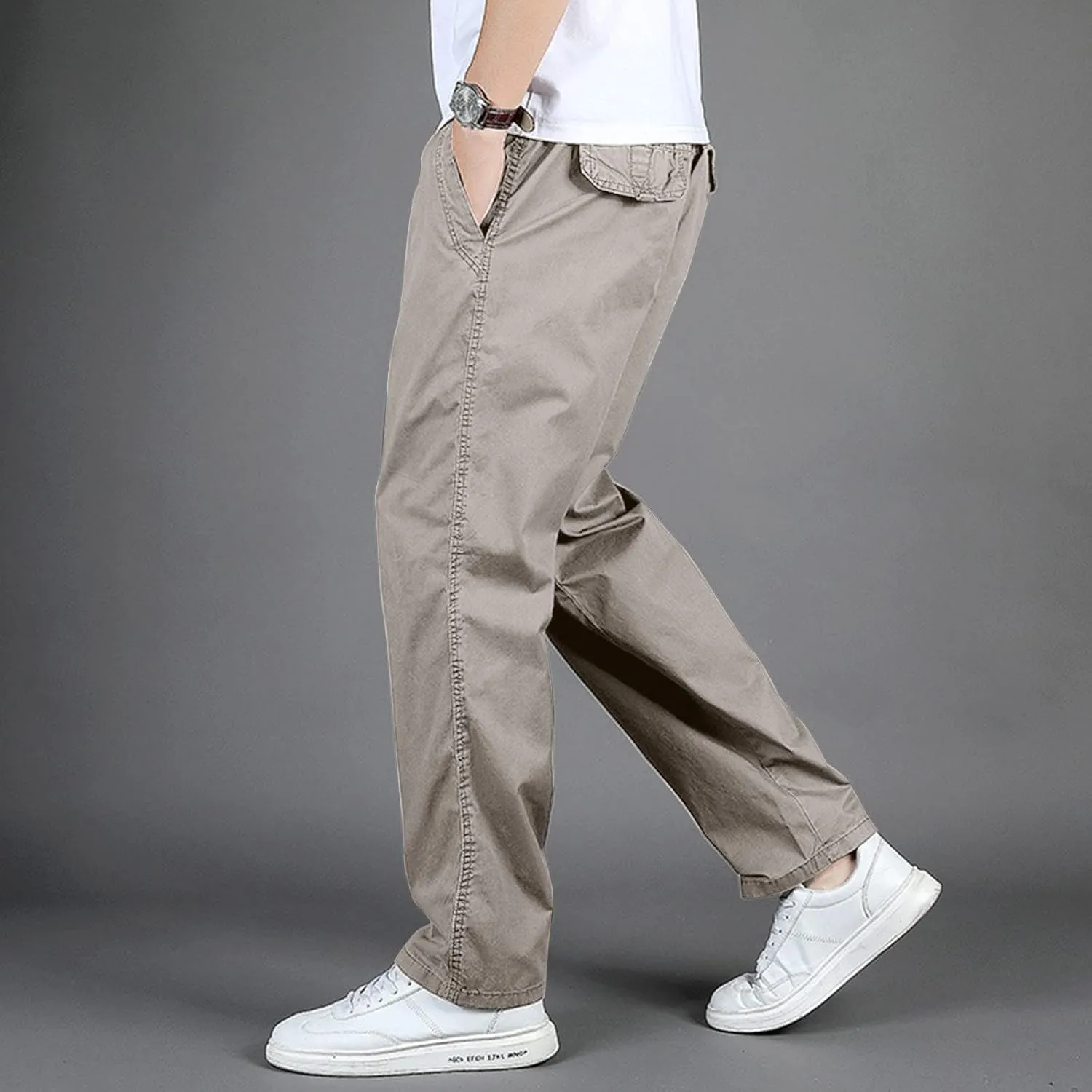 MIDOO Pants for Men Baggy Drawstring Chino Cargo Pants Lightweight Hiking Pants Outdoor Twill Track Jogging