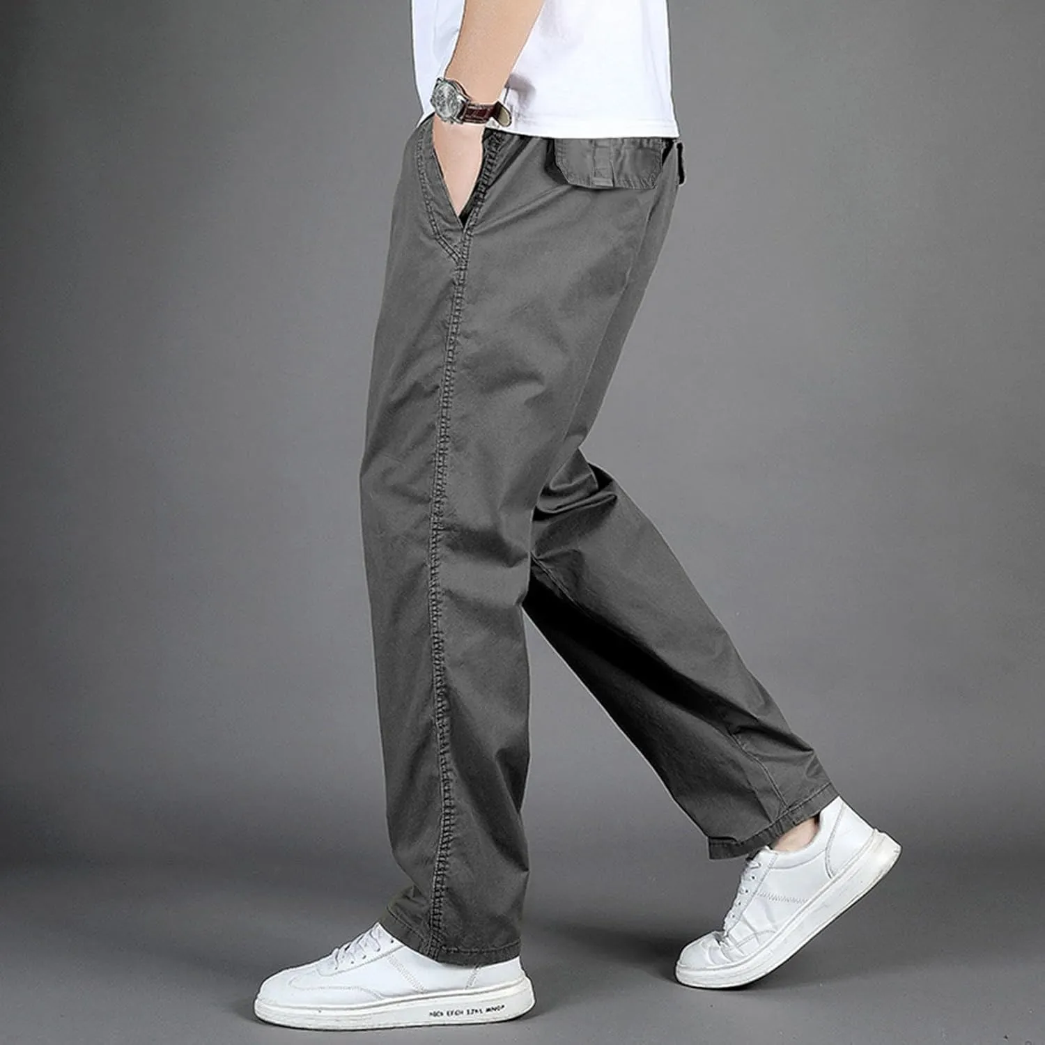 MIDOO Pants for Men Baggy Drawstring Chino Cargo Pants Lightweight Hiking Pants Outdoor Twill Track Jogging