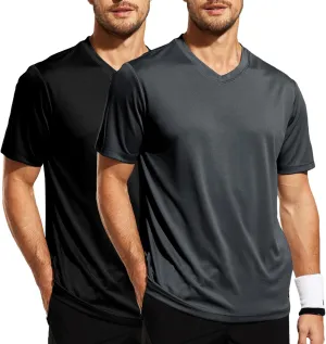 MIER Men's Quick Dry Workout Shirts Moisture Wicking Running Athletic Performance T-Shirts V Neck Top Tee, 2 Pack