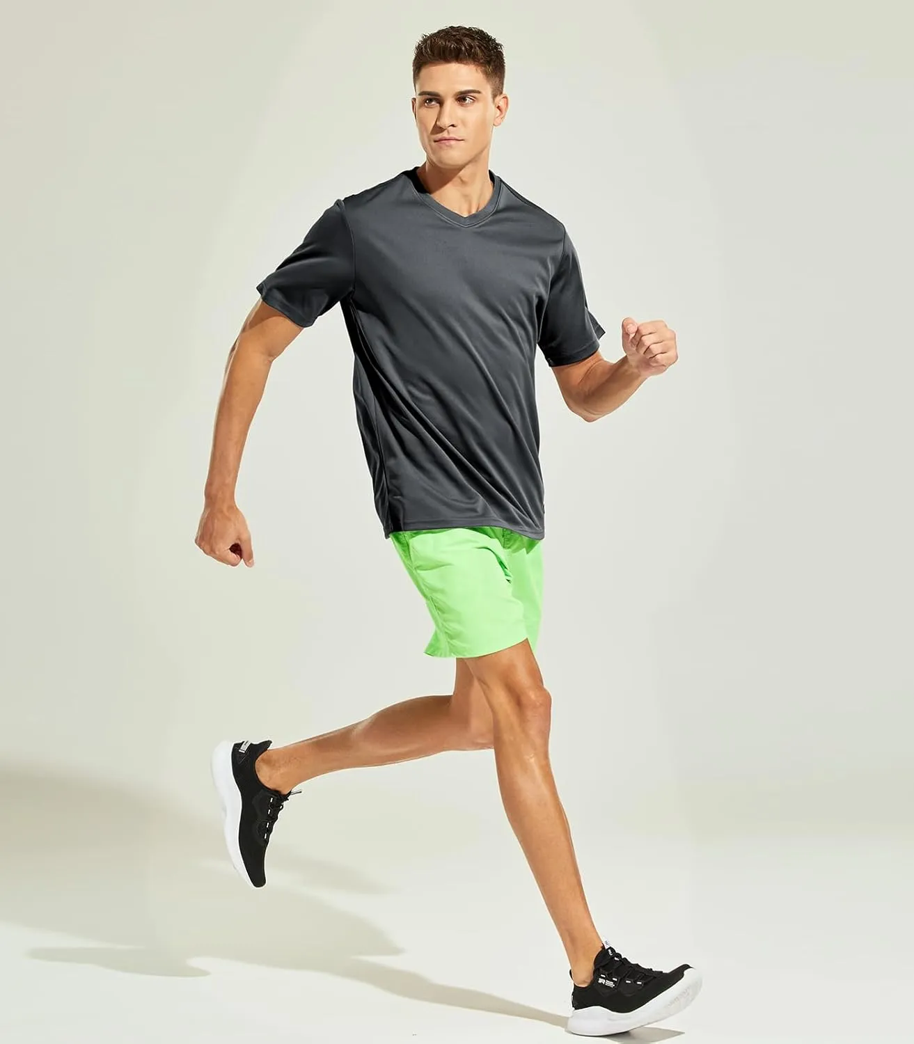MIER Men's Quick Dry Workout Shirts Moisture Wicking Running Athletic Performance T-Shirts V Neck Top Tee, 2 Pack