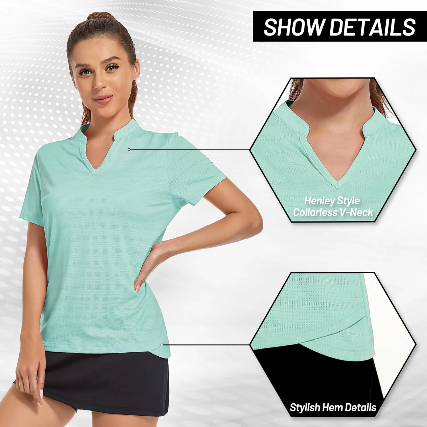 MIER Women's Golf Polo Shirts Collarless Short Sleeve Tennis Running T-Shirts V-Neck Cooling Summer Tee