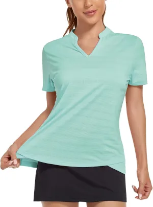 MIER Women's Golf Polo Shirts Collarless Short Sleeve Tennis Running T-Shirts V-Neck Cooling Summer Tee