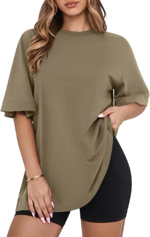 MIHOLL Womens Oversized T Shirts Short Sleeve Crewneck Summer Tops Casual Loose Basic Tees