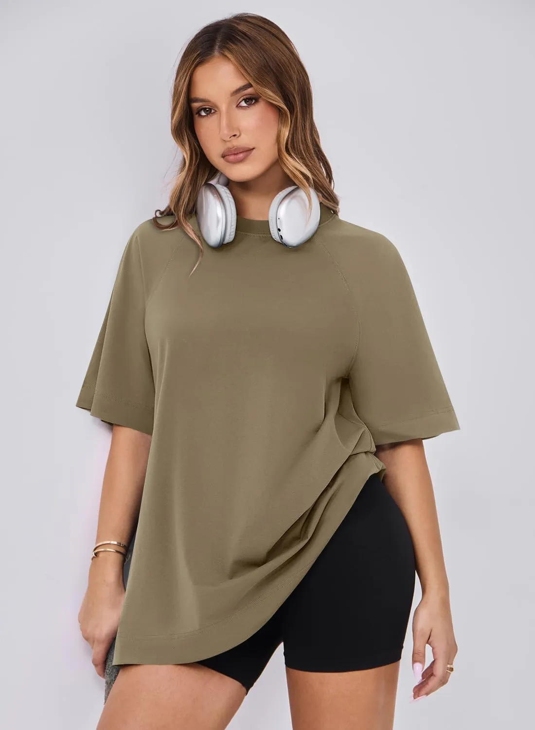 MIHOLL Womens Oversized T Shirts Short Sleeve Crewneck Summer Tops Casual Loose Basic Tees