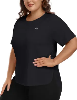 MoFiz Women's Plus Size Workout Tops Short Sleeve Running Shirts UPF 50  Hiking T-Shirts Quick Dry Athletic Top