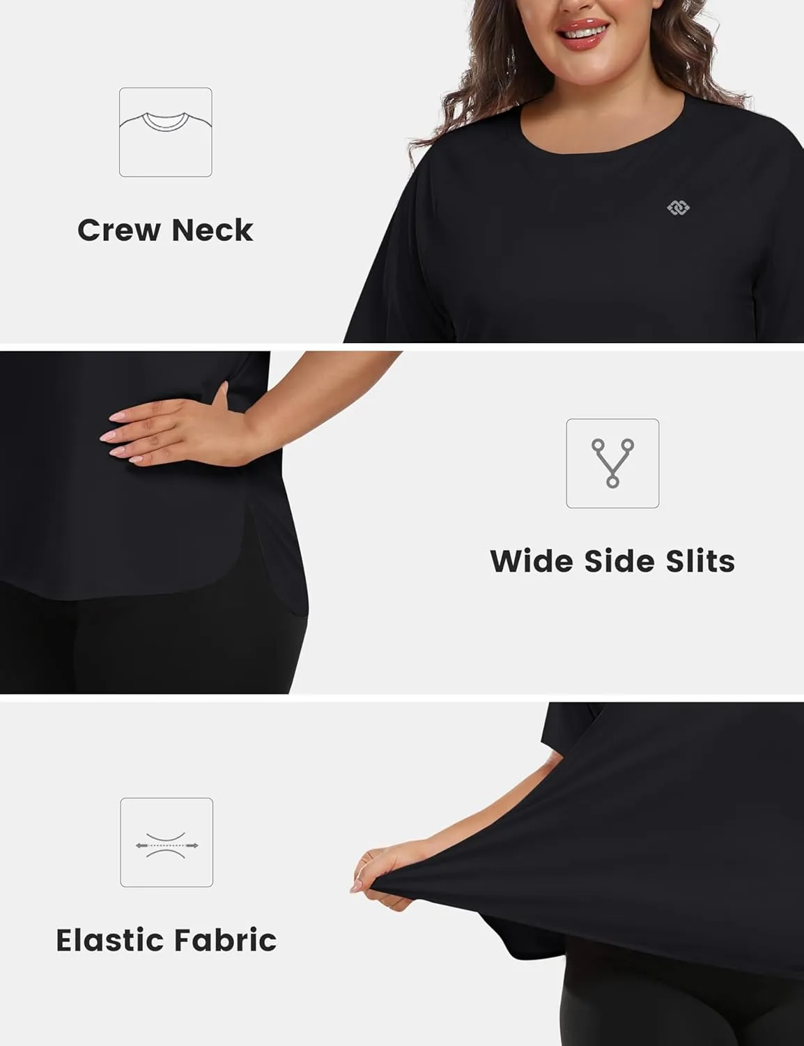 MoFiz Women's Plus Size Workout Tops Short Sleeve Running Shirts UPF 50  Hiking T-Shirts Quick Dry Athletic Top