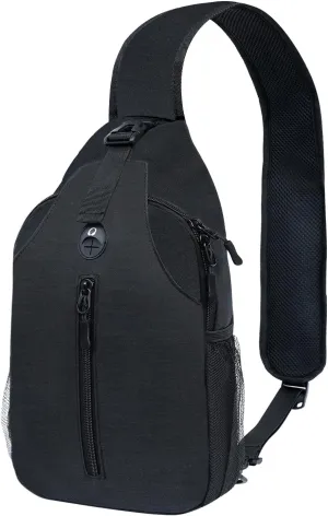 Monoki Sling-Bag Crossbody-Bag Women-Men Backpack-Daypack - Hiking Chest Travel with Water Bottle Pocket Adjustable Strap Multiple Layers Black