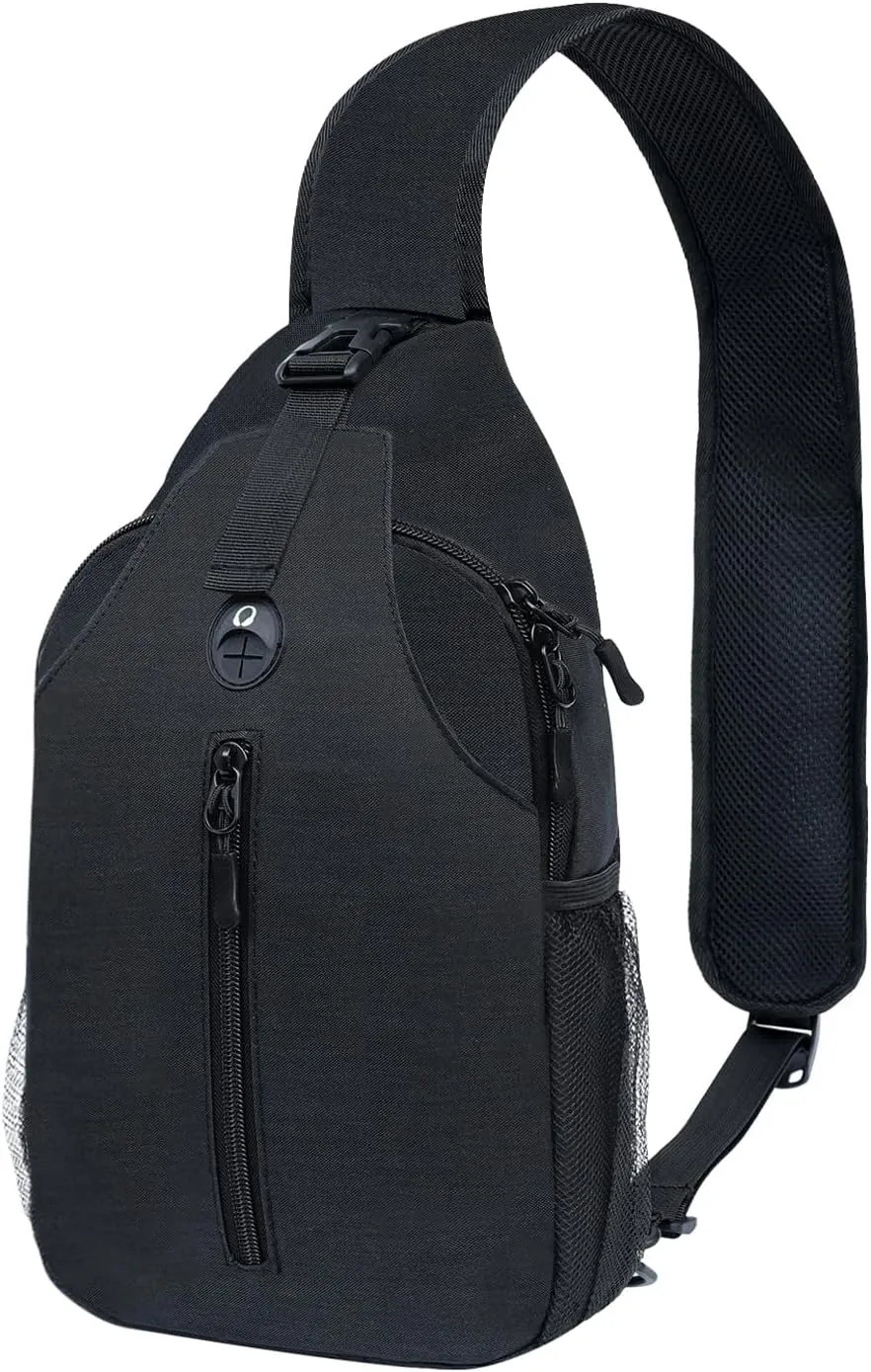 Monoki Sling-Bag Crossbody-Bag Women-Men Backpack-Daypack - Hiking Chest Travel with Water Bottle Pocket Adjustable Strap Multiple Layers Black