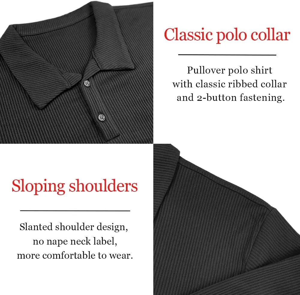 Muscle Cmdr Men's Slim Fit Muscle Polo Shirts Long&Short Sleeve Stretch Quick Dry Tee Casual Golf Athletic T-Shirts