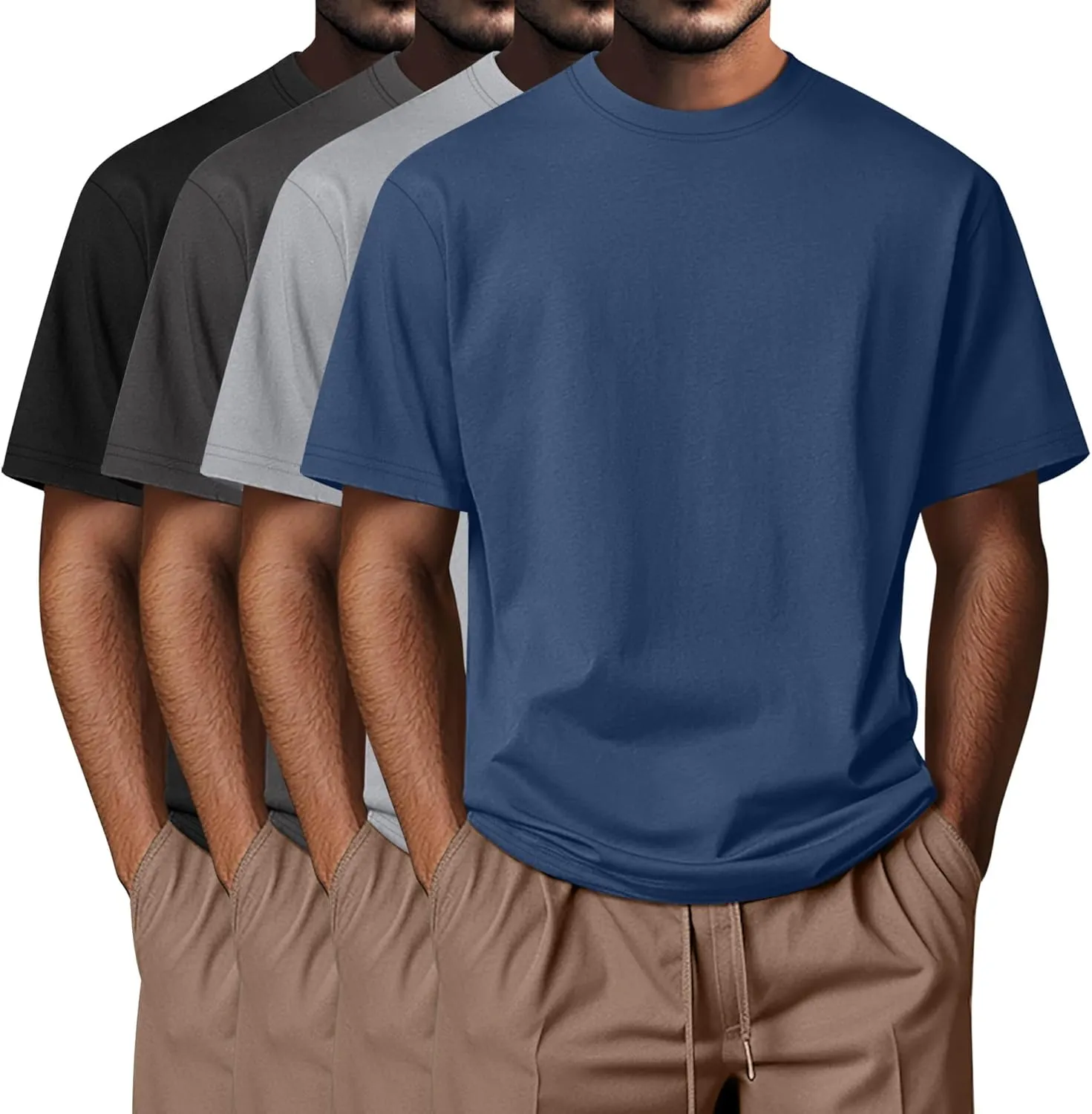 Neer 4 Pack Men's Big and Tall Shirts Summer Cotton Short Sleeve Tee Crew Neck Casual Top Basic Oversize T Shirts