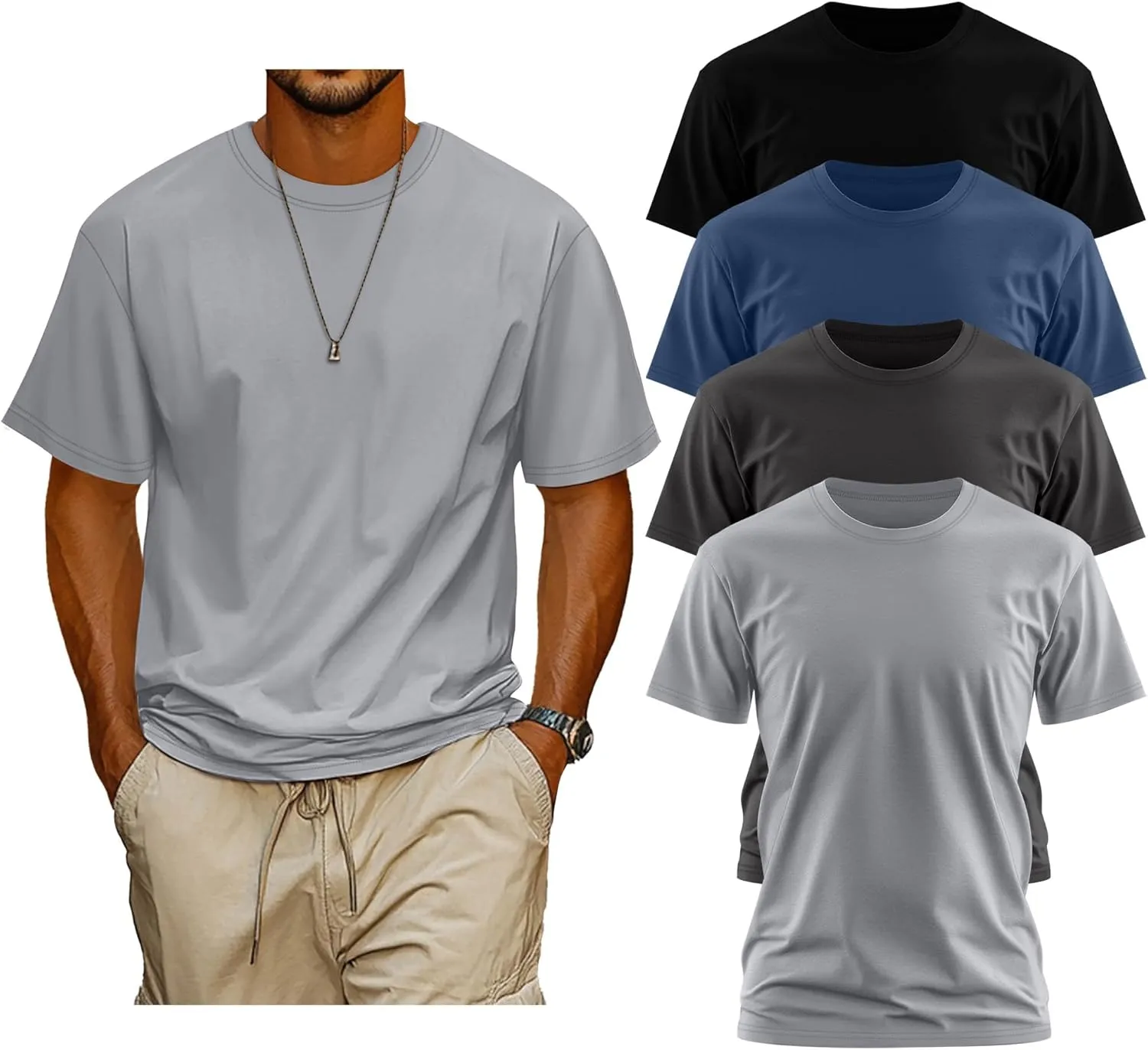Neer 4 Pack Men's Big and Tall Shirts Summer Cotton Short Sleeve Tee Crew Neck Casual Top Basic Oversize T Shirts