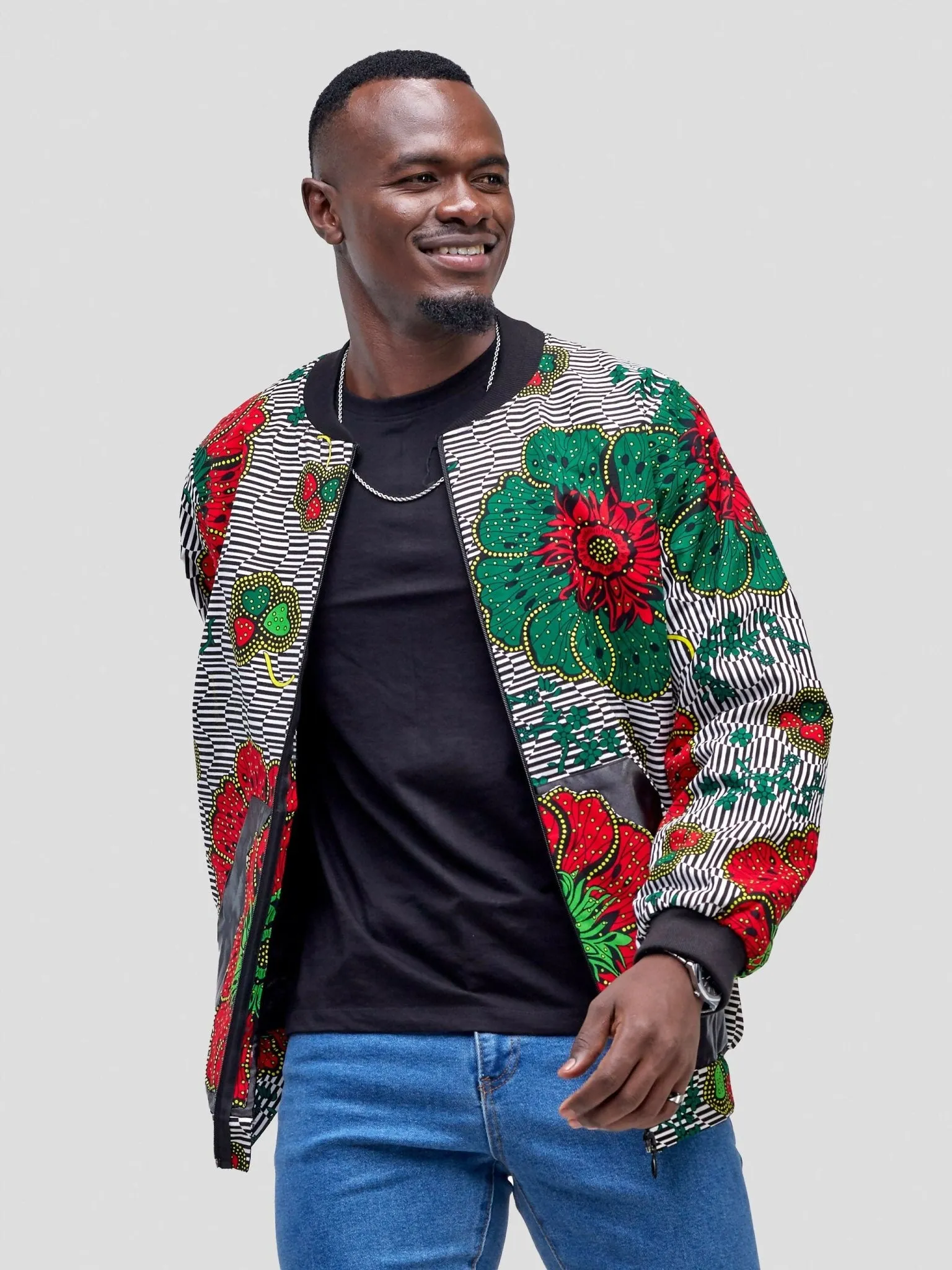 Nefpatra Unisex Ankara Bomber Jacket - Grey