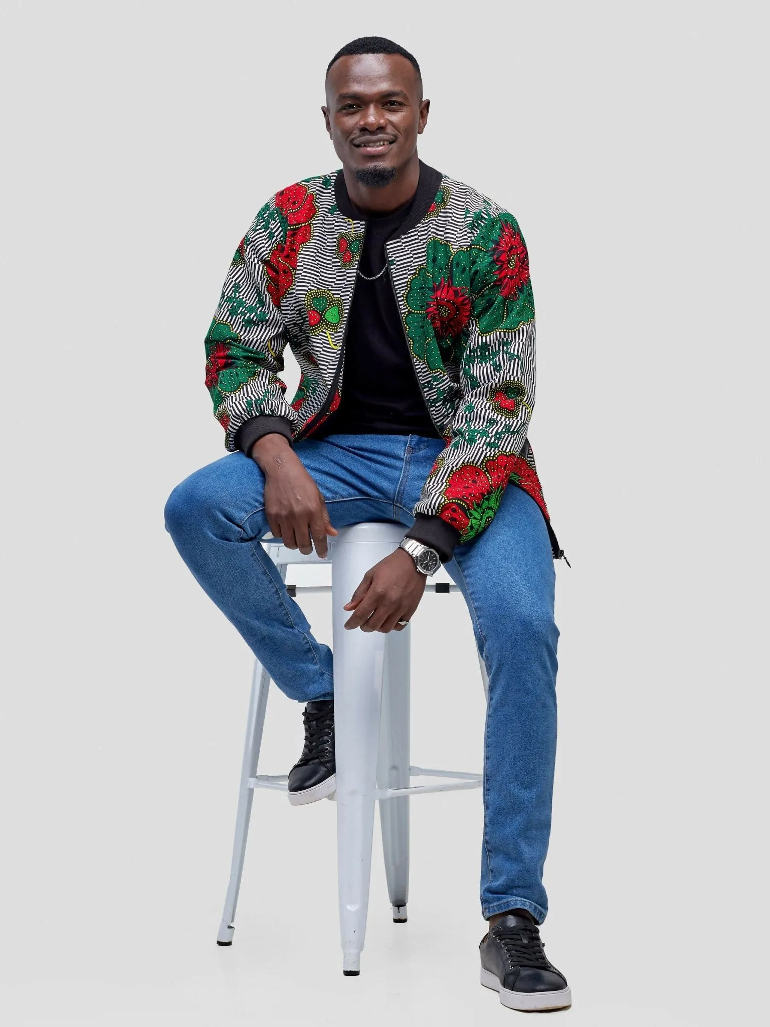 Nefpatra Unisex Ankara Bomber Jacket - Grey