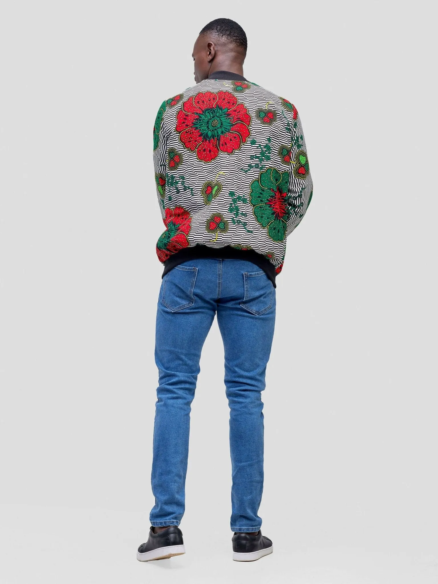 Nefpatra Unisex Ankara Bomber Jacket - Grey