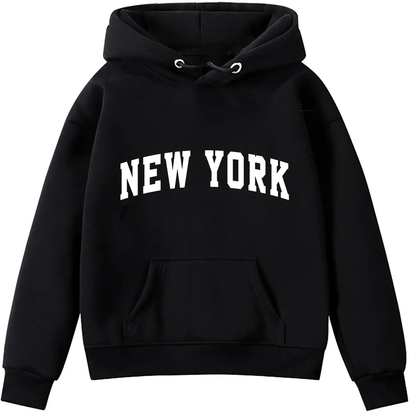 New York Girls Oversized Sweatshirt Drop Shoulder Letter Print Sweatshirt Loose Hooded Sweatshirt Top With Pockets