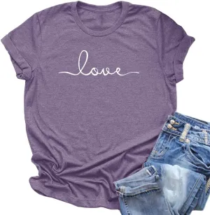 NIUBIA Women's T-Shirt Graphic Tees Love Printed Casual Short Sleeve Tops Summer Loose Fitted Top