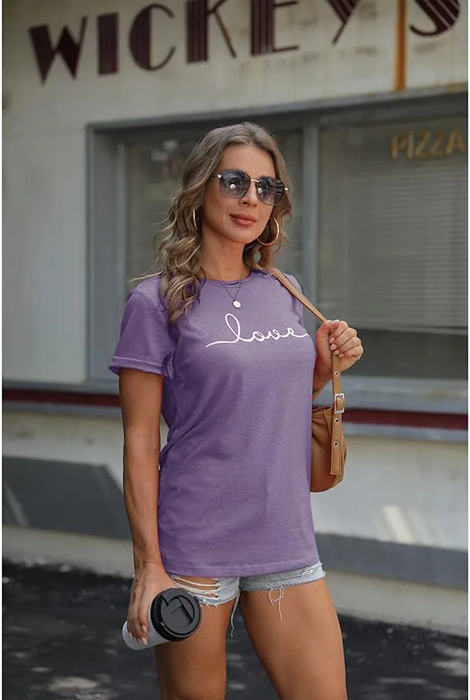 NIUBIA Women's T-Shirt Graphic Tees Love Printed Casual Short Sleeve Tops Summer Loose Fitted Top