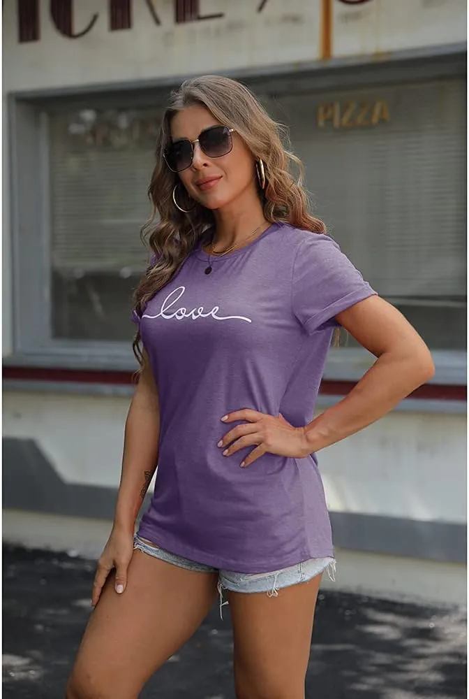 NIUBIA Women's T-Shirt Graphic Tees Love Printed Casual Short Sleeve Tops Summer Loose Fitted Top