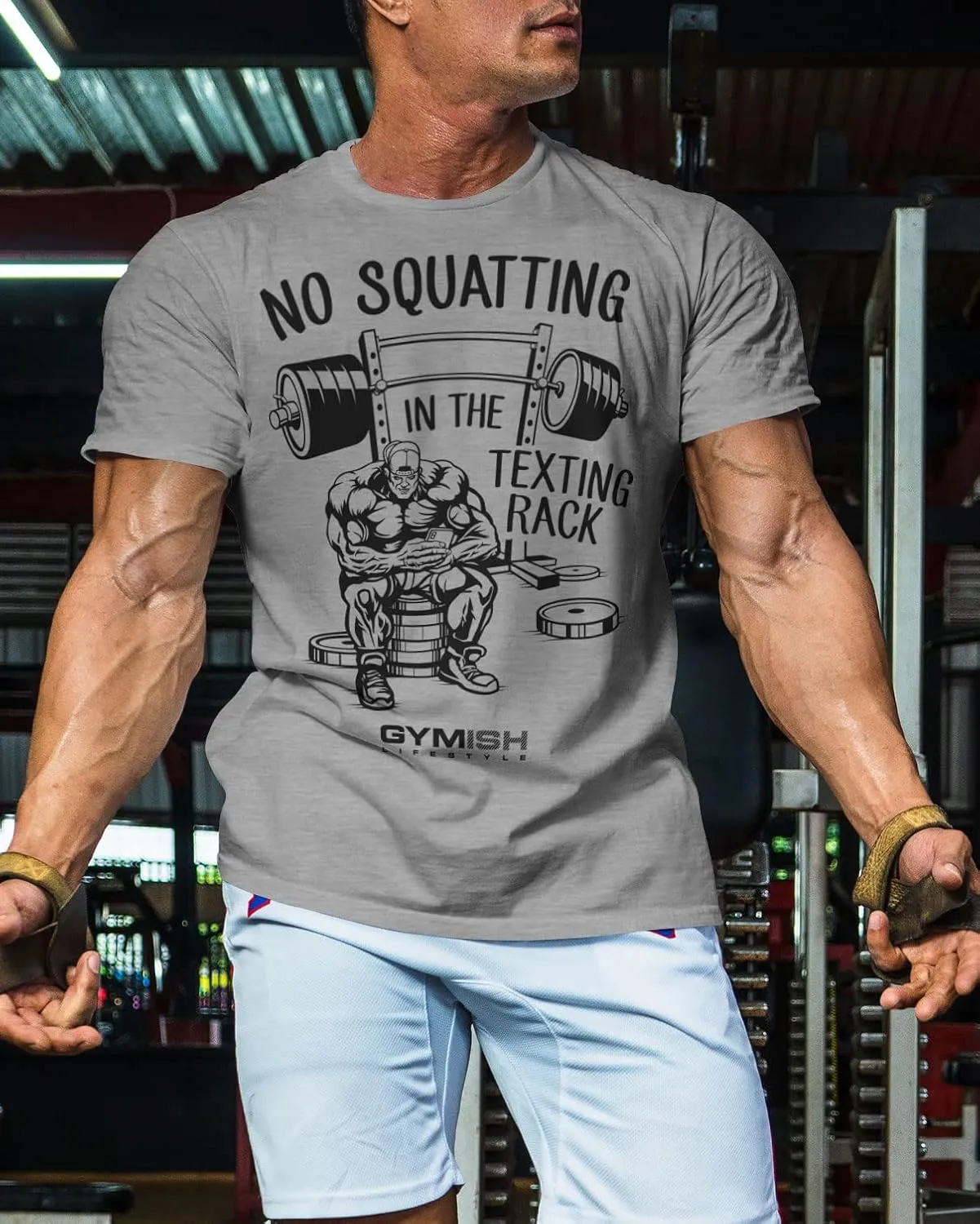 No Squatting in The Texting Rack Workout Motivation for Gym Men Tshirt
