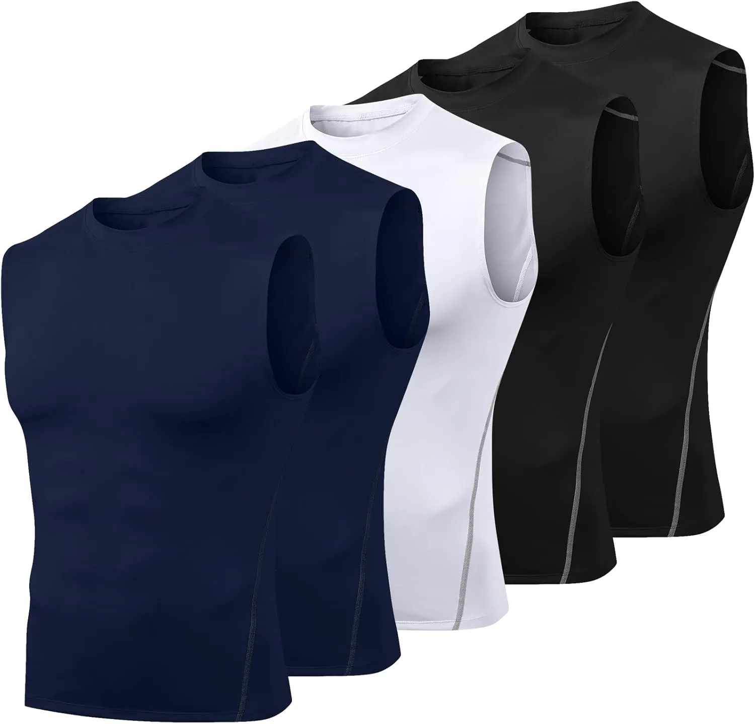 Odoland 5 Pack Men's Compression Sleeveless Shirts, Dry Fit Athletic Base Layer Tank Top, Sports Running Gym Workout Shirts