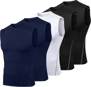 Odoland 5 Pack Men's Compression Sleeveless Shirts, Dry Fit Athletic Base Layer Tank Top, Sports Running Gym Workout Shirts