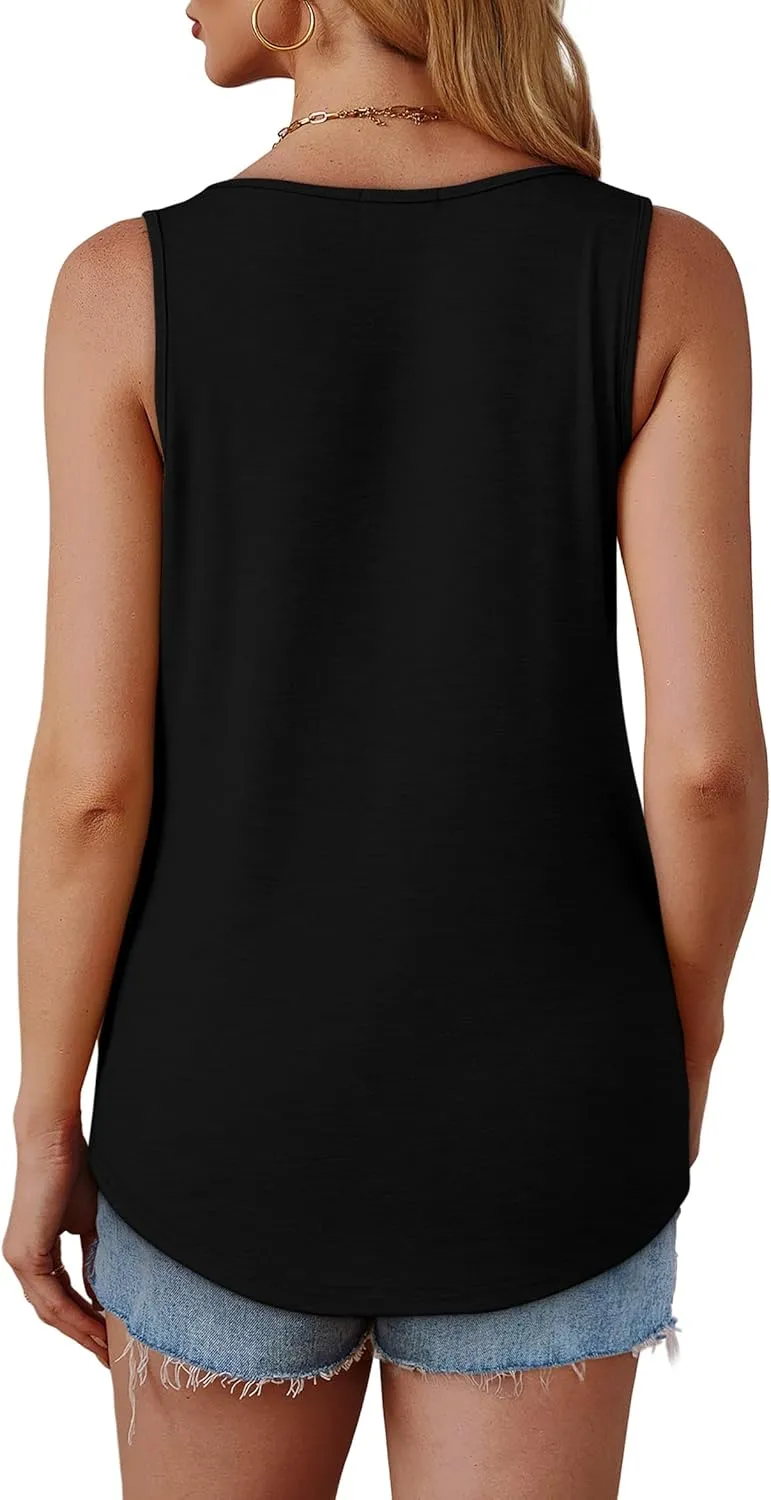 OFEEFAN Tank Top for Women Summer Outfits Sleeveless Blouses Dressy Casual Loose Fit Shirts Scooped Neck Pleated Front