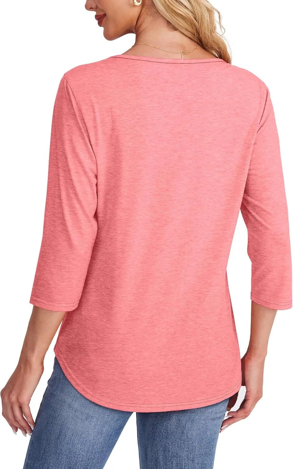 OFEEFAN Womens Tops 3/4 Length Sleeve Blouses Dressy Casual Spring Summer Outfits Pleated Front T Shirts Curved Hem