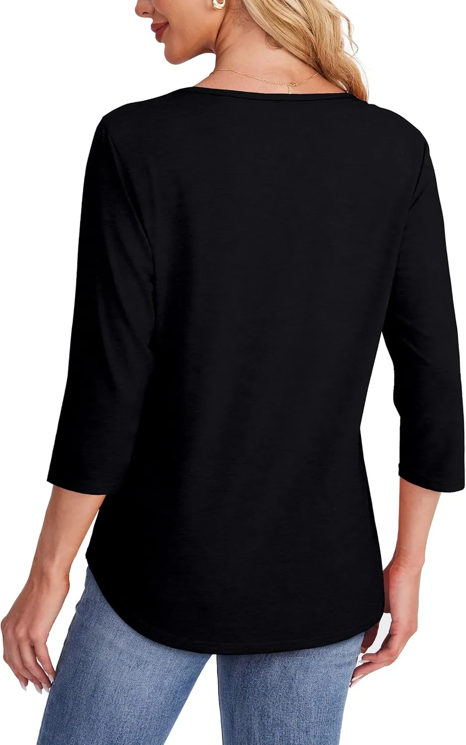 OFEEFAN Womens Tops 3/4 Length Sleeve Blouses Dressy Casual Spring Summer Outfits Pleated Front T Shirts Curved Hem