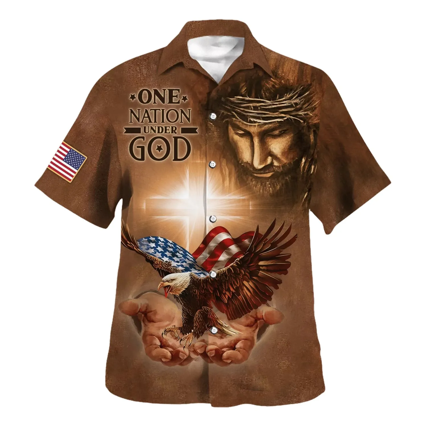 One Nation Under God Jesus Holy In Hand Eagle Hawaiian Shirts - Christian Hawaiian Shirt - Jesus Hawaiian Shirts